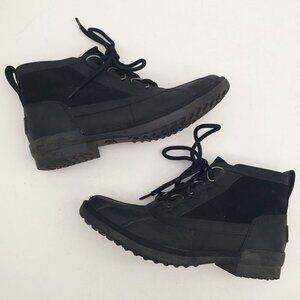 UGG Heather Black Leather Sheep Wool Waterproof Duck Boots Womens 7.5